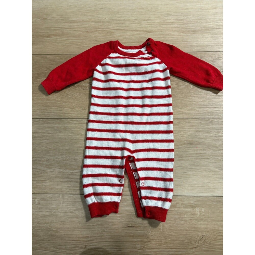 Cat & Jack Baby Red White Striped Romper Sweater Knit Outfit 3-6M 100% Cotton